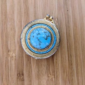 Vintage 1960s Florenza Turquoise & Gold Pill Box